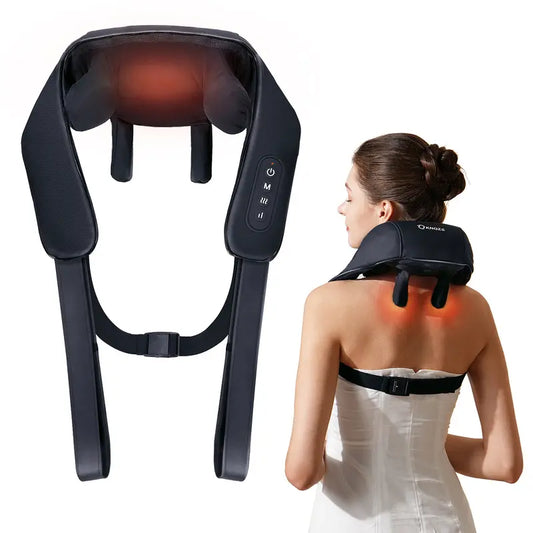 KNQZE Neck Massager with Heat, Cordless Deep Tissue 4D Expert Kneading Massager, Shiatsu Neck and Shoulder Massage Pillow for Neck, Traps, Back and Leg Pain Relief, Gifts for Men Women Mom Dad